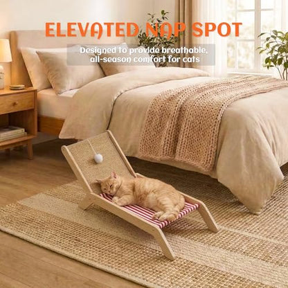 PETKARAY Beach Chair Cat Hammock, Elevated Cat Beds for Indoor Cats, Original Cozy Lounger with Sisal Scratcher and Toy Ball - color: Red
