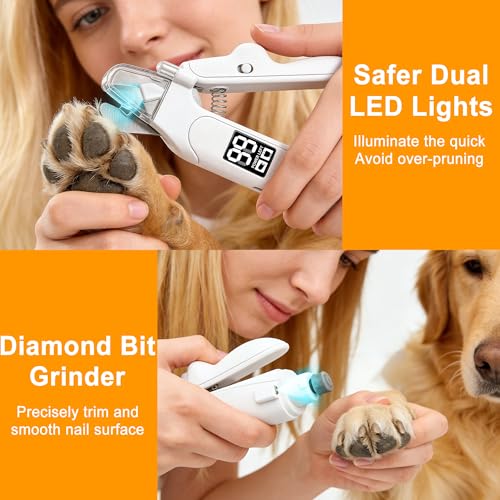 3 in 1 Pet Nail Clipper & Grinder with LED Lights, Ultra Quiet Electric Nail File, USB Rechargeable, 2 Speed Modes & Safety Guard for Small, Medium, Large Dogs and Cats