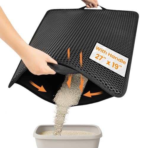Cat Litter Trapping Mat, 27"x19" Universal Fit Litter Box Floor Mat, Hexagon Grids & Anti-Leak Base, Machine Washable, Non-Slip Kitty Mat for Most Homes, Black - color: Black