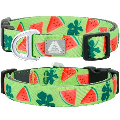 Cute Dog Collar, Summer Watermelon Print Reflective Padded Collar with Soft Neoprene, Adjustable Lightweight Pet Collar for Small Dogs, Puppies,Neck Size 9’’-14’’ (Watermelon, S) - color: Watermelon, size: S (Neck 9''– 14'')