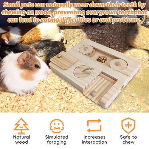 PINVNBY Guinea Pig Foraging Toy Sniff n' Snack Bunny Chew Toys Small Animal Wooden Enrichment Toys with 2 Balls Interactive Treat Dispenser for Rabbit Hamster Chinchillas Rats and Gerbils