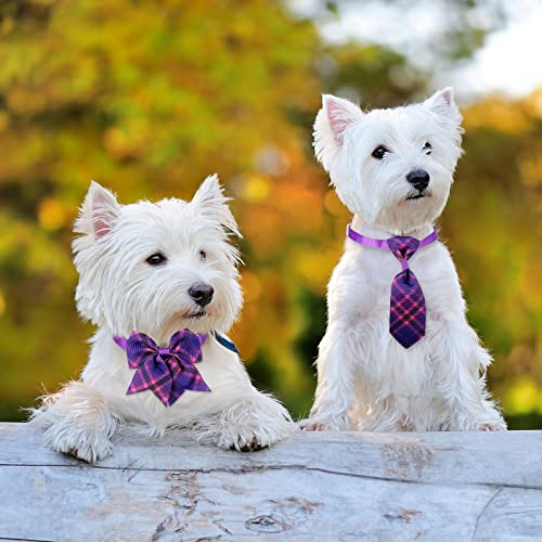 Reginary 100 Pieces Dog Bow Tie Collar Set Include 40 Dog Neckties, and 30 Puppy Bowties, 30 Collar Flowers, Adjustable Pet Ties Grooming for Small Medium Cats Pets Supply(Plaid) - style: Plaid