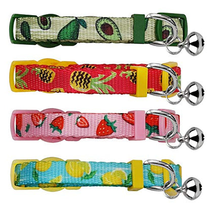 4 Pack Cat Kitten Collar Breakaway with Bell Quick Release Safe Buckle Adjustable Cat Kitten Collar - color: 2#Fruit, size: Cat(Neck:8"-12")
