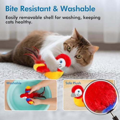 Vannon Cat Toys Flapping Bird(Cannot Fly), Rechargeable Touch Activated Kitten Toy Interactive Cat Exercise Toys with Catnip and Feather for Indoor Cat - Red - color: Red