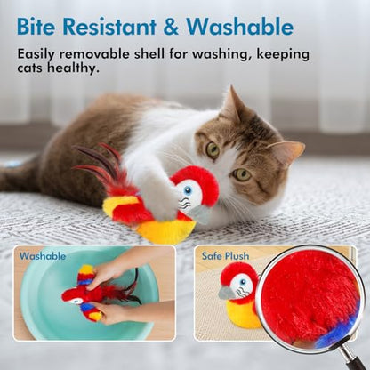 Vannon Cat Toys Flapping Bird(Cannot Fly), Rechargeable Touch Activated Kitten Toy Interactive Cat Exercise Toys with Catnip and Feather for Indoor Cat - Red - color: Red