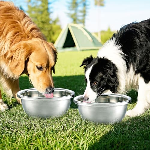 2 Pcs 1 Gallon Large Dog Bowls - Food Grade Stainless Steel Metal Water Bowls, Easy to Clean Food Bowl for Medium Large Dogs Indoor Outdoor - size: 1 Gallon