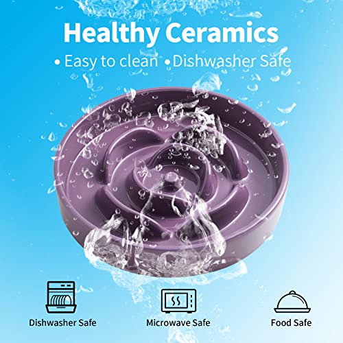 8.66 in Purple Dog Bowl Ceramic Slow Feeder for Medium Large Dogs,Elevated/Raised Slow Feeding Dog Food Water Dish Heavy Weighted,Puppy Bowl for Fast Eaters,Puzzle Eating Bowl Maze - color: Purple Slow Feeder Elevated