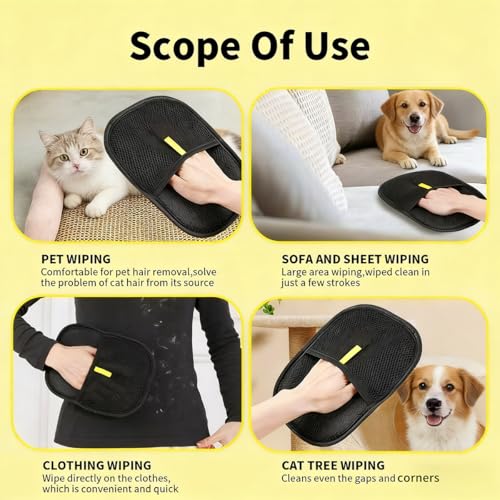 Pet Hair Remover Glove, Double Sided Magic Brush for Cats & Dogs. Reusable Grooming Glove for Pet Shedding & Cleaning Furniture, Couch, Carpet. (1 Set)
