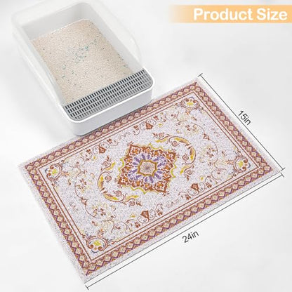 Glittme Cat Litter Mat with Non-Slip Bottom Litter Box Mat 24"X15" Litter Trapping Mat Easy to Clean Washable Cat Food Mat for Kitty,S - color: Brown, size: 24"x15"