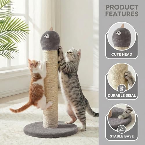 Cat Scratching Post 22'', Scratching Post with Extra Wide 12" Heavy Duty Base for Indoor Kitty, Scratching Post with Natural Sisal & Velvet Fabric for Small, Medium Cat, Grey - color: Grey