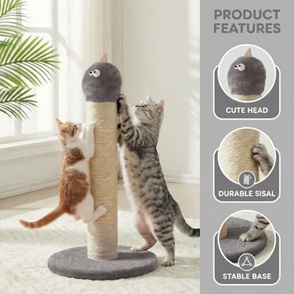 Cat Scratching Post 22'', Scratching Post with Extra Wide 12" Heavy Duty Base for Indoor Kitty, Scratching Post with Natural Sisal & Velvet Fabric for Small, Medium Cat, Grey - color: Grey