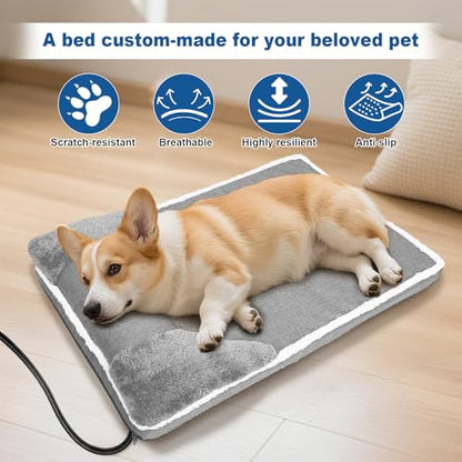 Heated Dog Bed 20x30inches Pet Heat Sofa, Soft Spine-Protecting Dog Heating Pad Equipped with Timer&Temperature Control Switch, Removable Plush Cover is Machine Washable, Non-Slip Base - Gray - size: Medium