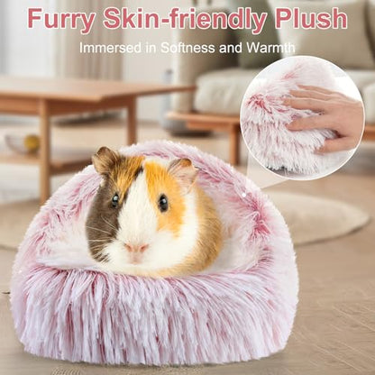 Soothing Guinea Pig Hideout, Doughnut Guinea Pig Bed with Hooded Cover, Washable Hamster Rabbit Bunny Bed, Washable Round Cave Beds for Small Animal Bunny Rabbit Hideout (Pink) - color: Pink