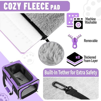 GAPZER Pet Carrier for Large Cat 20 lbs+ / Soft Sided Small Dog 12 Pounds Travel Crate Top Load/Collapsible Kitty Carry Bag Big Kitten Mesh/Sturdy Animal Transport cage Kennel Long Trips Purple - color: Purple