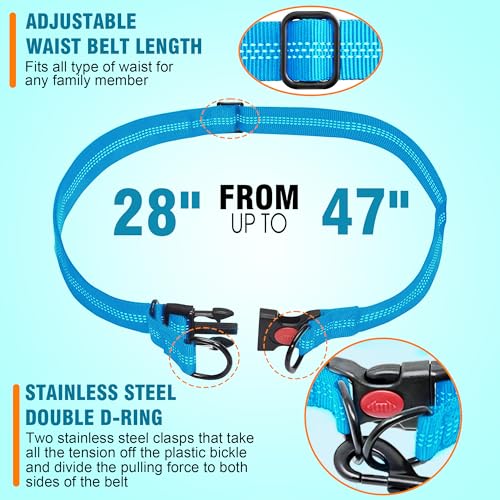 Hands Free Dog Leash with Waist Belt – No-Pull Bungee, Dual Padded Handles & Zipper Pouch for Running, Walking & Training – Adjustable Waist Leash for Large & Medium Dogs (Sky Blue) - color: Sky Blue