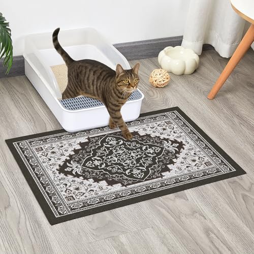 Glittme Cat Litter Mat with Non-Slip Bottom Litter Box Mat 24"X15" Litter Trapping Mat Easy to Clean Washable Cat Food Mat for Kitty,S - color: Black, size: 24"x15"