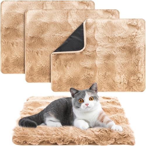 3 Pack Khaki Self Warming Cat Bed Indoor 16''x24'' Self Heating Cat Mat Ultra Soft Thermal Kitten Bed Heated Pet Dog Pad Washable Removable for Outdoor Use Non Slip Reflect Body Heat - color: Khaki, size: 16''x24''