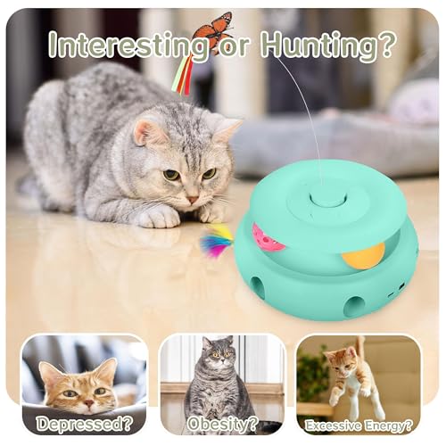 Cat Toys,3-in-1 Interactive Cat Toys for Indoor Cats,Rechargeable Automatic Interactive Cat Toy with Fluttering Butterfly,Smart Sensor 6 Holes Mice Whack-A-Mole and Track Balls,Blue - color: blue