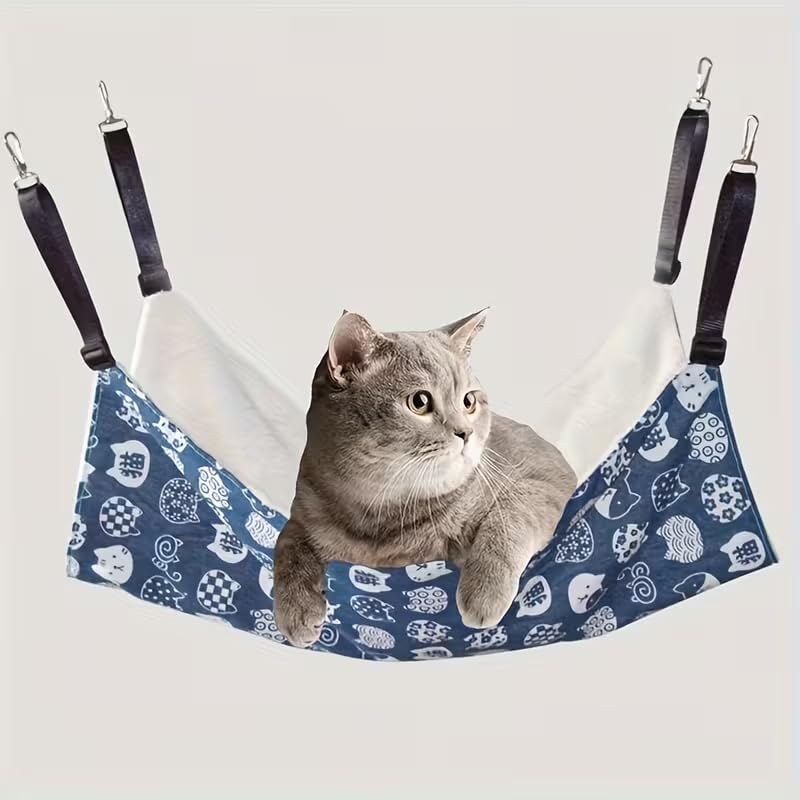 Cat Cage Hammock, Reversible for Use, Adjustable Pet Cat Bed, Soft Sleeping Cat Bed, Suitable for Cats, Puppies, Bunnies and Other Little Pets, Thickened Style, Blue, M(13.7 * 19.7in) - size: Medium