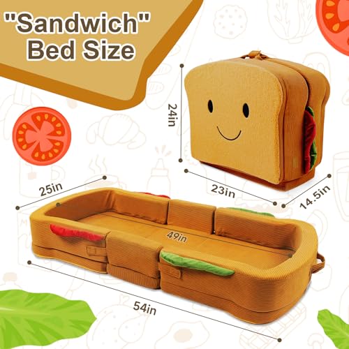 Toddler Travel Bed Sandwich Style - Portable Toddlers Floor Beds, Foldable Soft Foam Travel Crib for Baby and Kid, Washable Cover Toddler Cot with Safety Rail for Travel, Home/Travel Sleep - size: Large – for Kids Ages 2–6