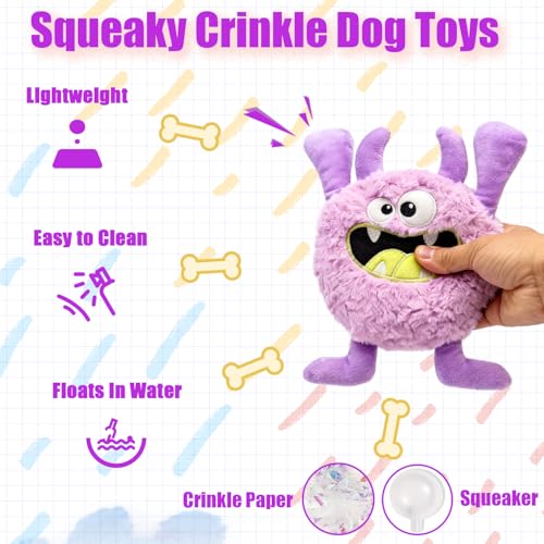 Plush Squeaky Dog Toy, Crinkle Stuffed Dog Toy Keep Them Busy Tug of War Birthday Dog Chew Toy for Small Medium Large Dogs (Purple) - color: Purple