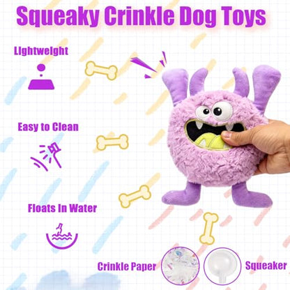 Plush Squeaky Dog Toy, Crinkle Stuffed Dog Toy Keep Them Busy Tug of War Birthday Dog Chew Toy for Small Medium Large Dogs (Purple) - color: Purple