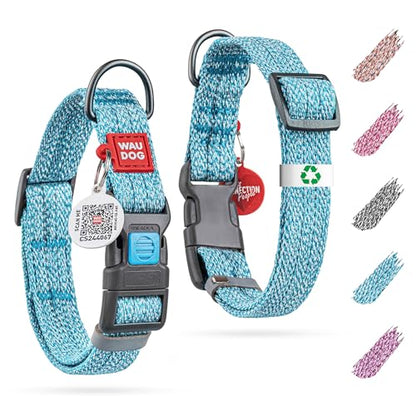 WAUDOG Reflective Cotton Dog Collar - Eco-Friendly Alternative to Nylon - Suitable for Small, Medium & Large Dogs - Adjustable, Quick-Release, Breakaway - Blue, 14" - 23" Neck * 1" Wide - color: Blue, size: 14" - 23" Neck * 1" Wide