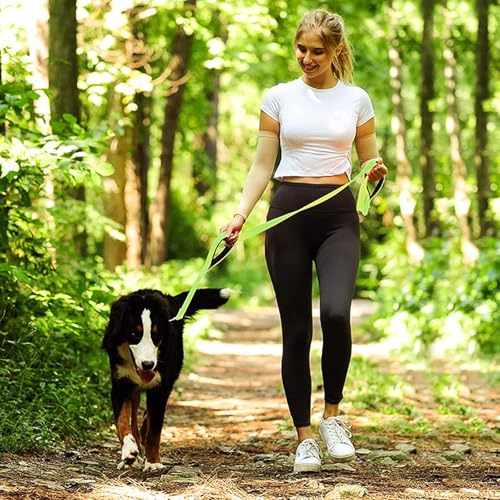 Jiozermi 10ft Dog Leash with 3 Handles, Heavy Duty Dog Lead with Padded Traffic Handle, Reflective Stitching Large Leash for Running Walking Training(Green) - color: Green