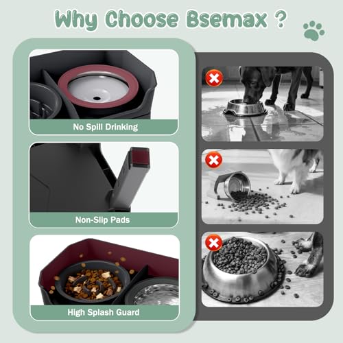4 in 1 Adjustable Elevated Dog Bowls with 2*Stainless Steel Bowls, Anti-Spill Water Bowl, 4 Heights Raised Dog Bowl Stand for Small to Medium & Growing Large Puppies, Anti-Slip, Mess Proof Design - color: Black