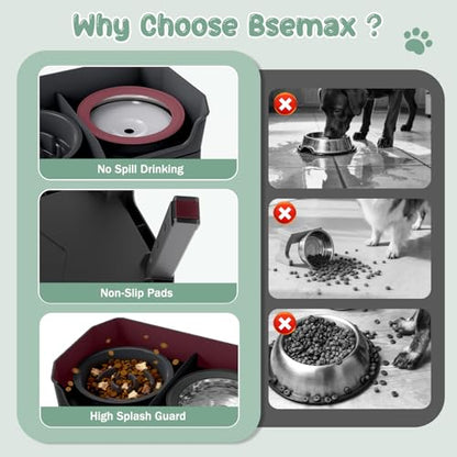 4 in 1 Adjustable Elevated Dog Bowls with 2*Stainless Steel Bowls, Anti-Spill Water Bowl, 4 Heights Raised Dog Bowl Stand for Small to Medium & Growing Large Puppies, Anti-Slip, Mess Proof Design - color: Black