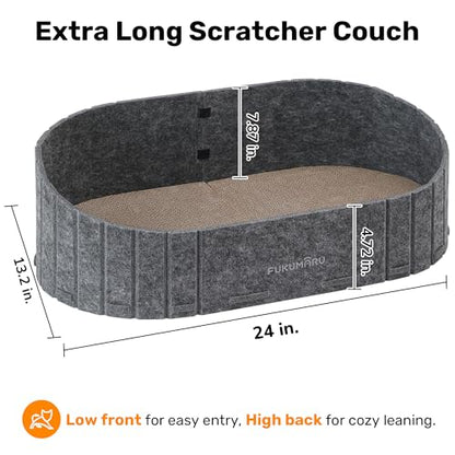 FUKUMARU Cat Scratcher, 24 Inch Sofa Shape Cat Scratcher Couch Bed, Reversible Detachable Cats Scratching Board, Round Cats Scratch Pads Refill Indoor, Dark Grey - color: Grey