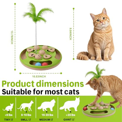 Walfront Interactive Cat Toy for Indoor Cats, Feather Spring Cat Toy with Rolling Balls, Tree Shape Puzzle Track Toy for Kittens, Self Play Cat Activity Center, Boredom Relief Hunting Exercise Toy