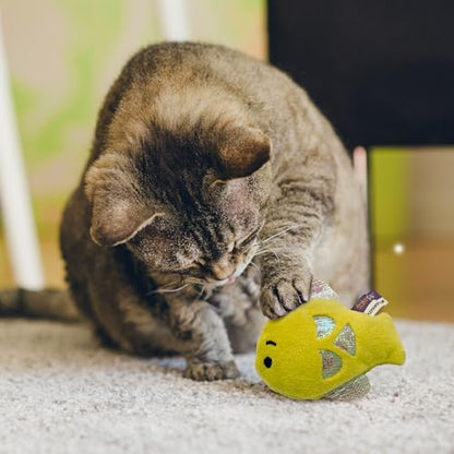 Pounce & Purr® Plush Cat Toys, Catnip & Silvervine Infused, Shiny Iridescent Accents, Interactive Play Toys for Cats & Kittens (Fish) - color: Fish