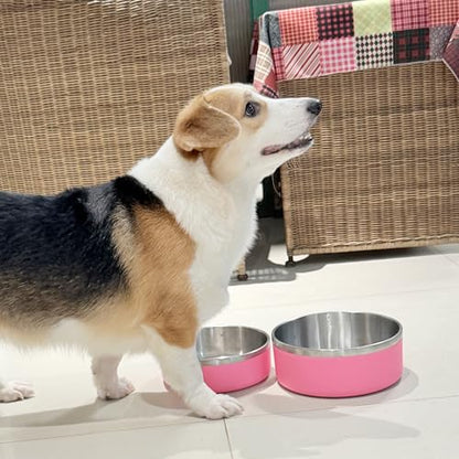 2 Pack Stainless Steel Dog Bowls, Outdoor Dog Water Bowl with Non Slip Rubber Bottom, Dishwasher Safe, Easy to Clean,40oz&64oz Pink - color: PINK