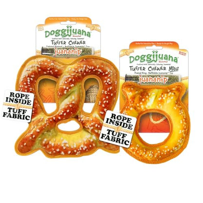 Doggijuana Cafe Combo Refillable Juananip Toy Bundle | Twisted Pretzel & Pretzel Ring | Funny Dog Toy Plush with Catnip and Refill | Interactive Chew Toy for Play - style: Twisted Pretzel & Pretzel Ring