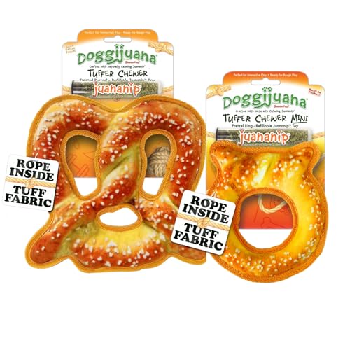 Doggijuana Cafe Combo Refillable Juananip Toy Bundle | Twisted Pretzel & Pretzel Ring | Funny Dog Toy Plush with Catnip and Refill | Interactive Chew Toy for Play - style: Twisted Pretzel & Pretzel Ring