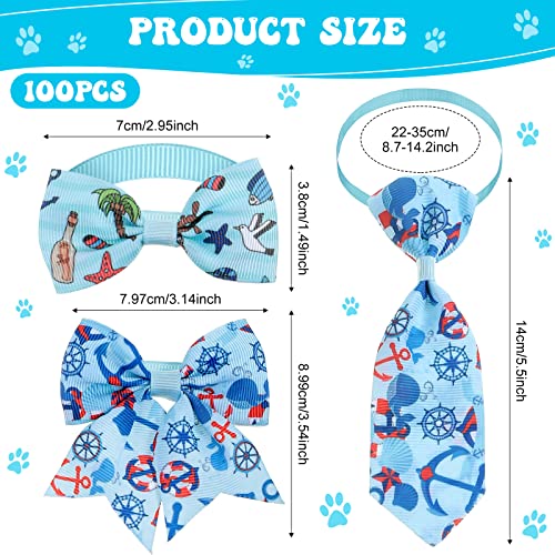 Reginary 100 Pieces Dog Bow Tie Collar Set Include 40 Dog Neckties, and 30 Puppy Bowties, 30 Collar Flowers, Adjustable Pet Ties Grooming for Small Medium Cats Pets Supply(Ocean) - style: Ocean
