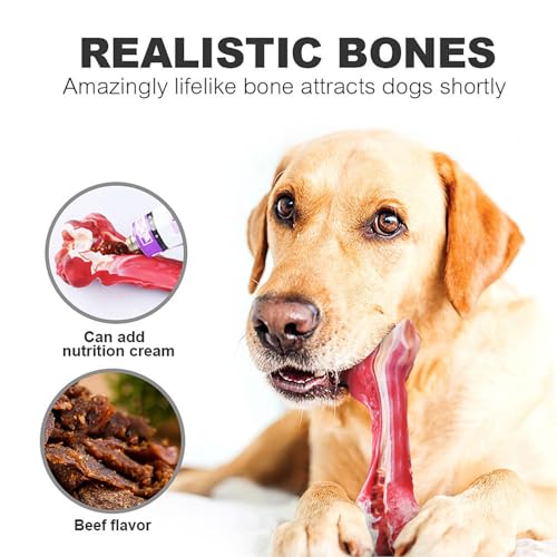 YFL Dog Chew Toys for Aggressive Chewers Large Breed - Tough Rubber Dog Bone with Real Beef Flavor, Durable Puppy Teething Toy for Medium to Large Dogs (L Size)