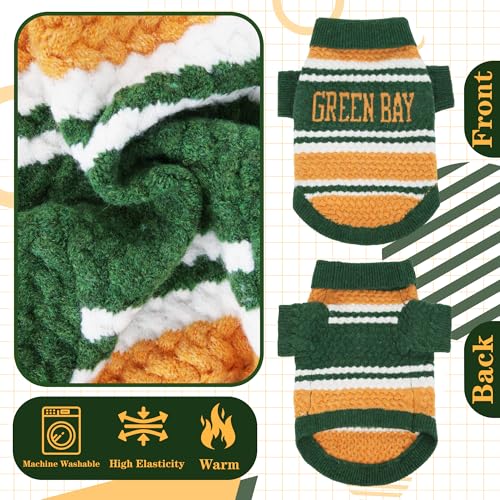 Green Bay Small Dog Sweater Football Theme Turtleneck Knit Dog Sweaters for Small Pets Warm Winter Cat Dog Clothes - color: Green&yellow, size: Large