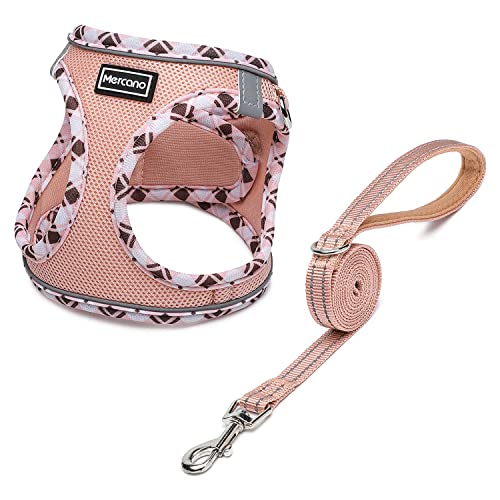 Mercano Soft Mesh Dog Harness and Leash Set, Step-in Reflective Breathable Lightweight Vest Harnesses with Safety Buckle for Small Dogs, Cats (Champagne, XS) - color: Champagne, size: XS (Chest: 11.2"-13.2")