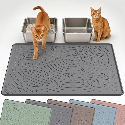 OHMO Cat Mat for Litter Box, Large 31.5x23.6 Dark Grey, High Edge Silicone Scatter Control Waterproof Trapping Mat - color: Dark Grey, size: 31.5"L x 23.6"W