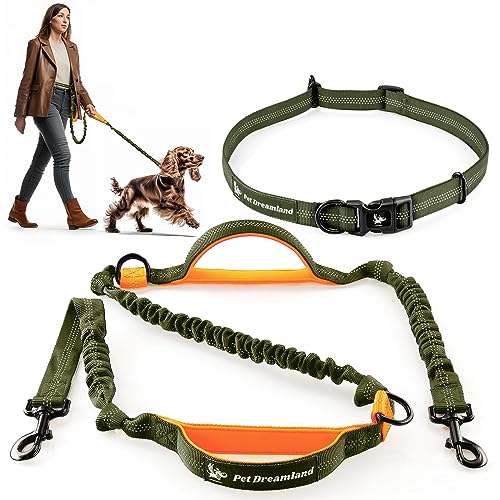 Exquisite Hands-Free Leash for Medium Dogs: Ultimate Comfort & Freedom for Running, Walking, Hiking. Premium Quality, Durable & Versatile Waist Dog Leash Belt. Your Dog Will Love It - color: Khaki & Orange