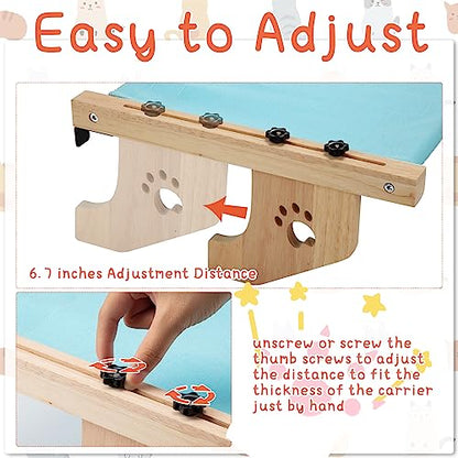 Pinkunn 2 Set Cat Window Sill Perch Adjustable Wood Small Cat Window Hammock Window Seat Cat Bed Windowsill Cat Shelf Indoor Kitty Cat Window Ledge Seat for Bedside Cabinet, Heavy Duty 33 Lbs (Blue)