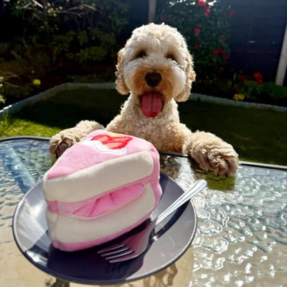 CHEWFFON Dog Birthday Toy - Interactive Strawberry Cake Snuffle Puzzle for Enrichment, Squeaky Crinkle Puppy Toy for Boredom & Mental Stimulation, Indoor Brain Game for Small Medium Dogs - style: Strawberry Cake Slice