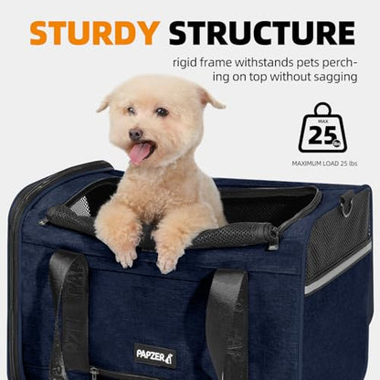 Top Loading Medium Cat Carrier with Private Curtain, Soft-Sided Small Pet Travel Crate Veterinarian, Teacup Poodle Dog Kennel Bag Suitcase Luggage Sleeve, 18x11x11 Inch Navy - color: Navy