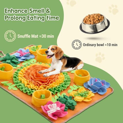Avont Snuffle Mat for Dogs, Sniff Activity Interactive Sniffing Feeding Puzzle Slow Feeder for Puppies Cats Pets, Stress Relief Foraging Skills Brain Stimulation Enrichment -Floral