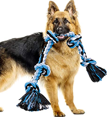 Bmag Dog Rope Toys for Aggressive Chewers, Interactive Heavy Duty Dog Toys for Medium Large Dogs, Tough Twisted Rope Toy with 5 Knots (Blud) - color: Blue