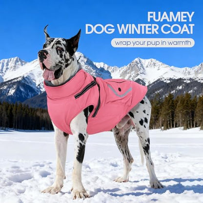 FUAMEY Dog Winter Coat Waterproof, Warm Fleece Lined Jacket for Dogs, Extra Large Goggie Vest with Harness Built in, Pet Cold Weather Coats Doggy Outfits Back Zipper, Weimaraner (Pink, 2XL) - color: Soft Pink, size: XX-Large