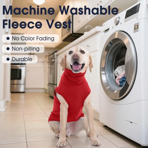 IECOii Dog Fleece Vest Sweater - Stretch Warm Pullover with Turtleneck,Red,Large, Easy On/Off Winter Dog Sweater for Medium Large Dogs Girl Boy, Winter Fall Jumpsuit with High Neck - color: Red, size: Large