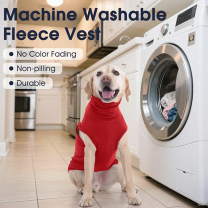 IECOii Dog Fleece Vest Sweater - Stretch Warm Pullover with Turtleneck,Red,Large, Easy On/Off Winter Dog Sweater for Medium Large Dogs Girl Boy, Winter Fall Jumpsuit with High Neck - color: Red, size: Large